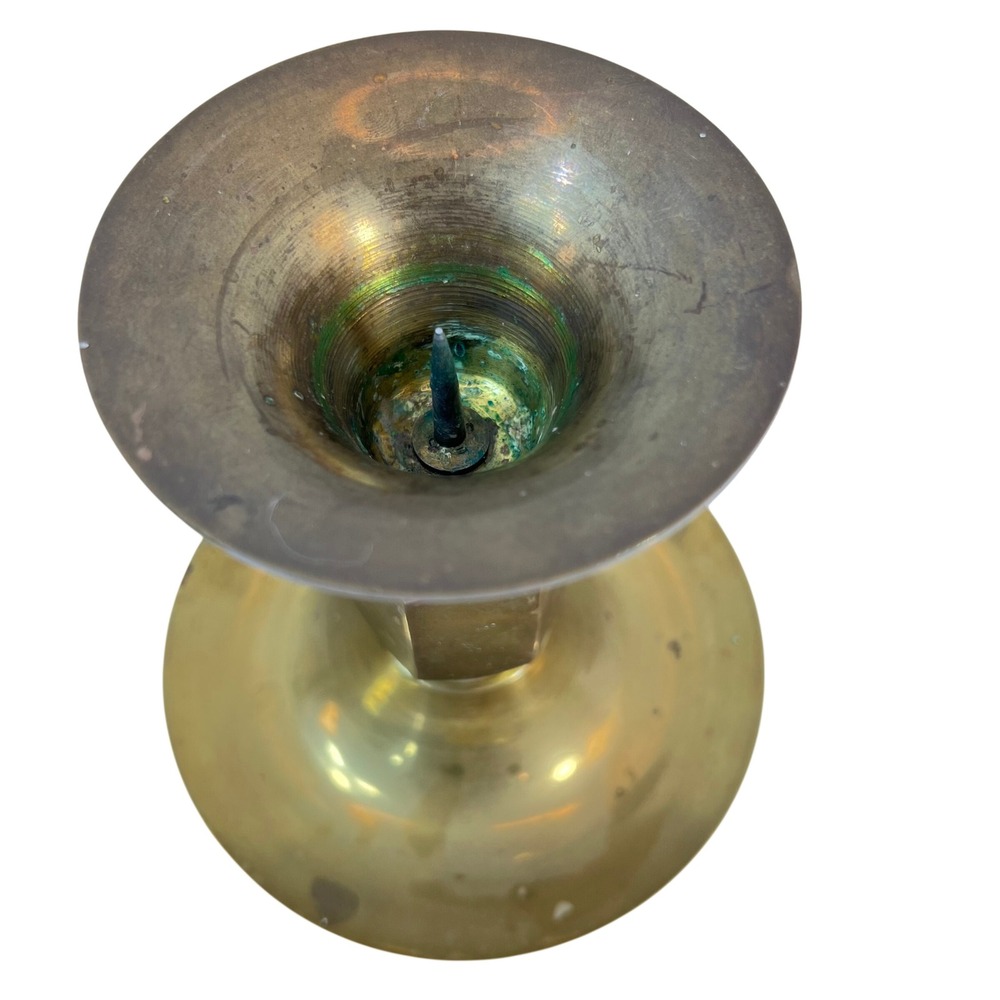 Vintage Brass Candlestick Holders Set of 2 Hexagon Stem Made in Taiwan Gold 5in - Picture 4 of 8